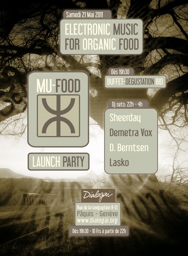 Electronic Music for Organic Food - Mu-Food Launch-Party Flyer
